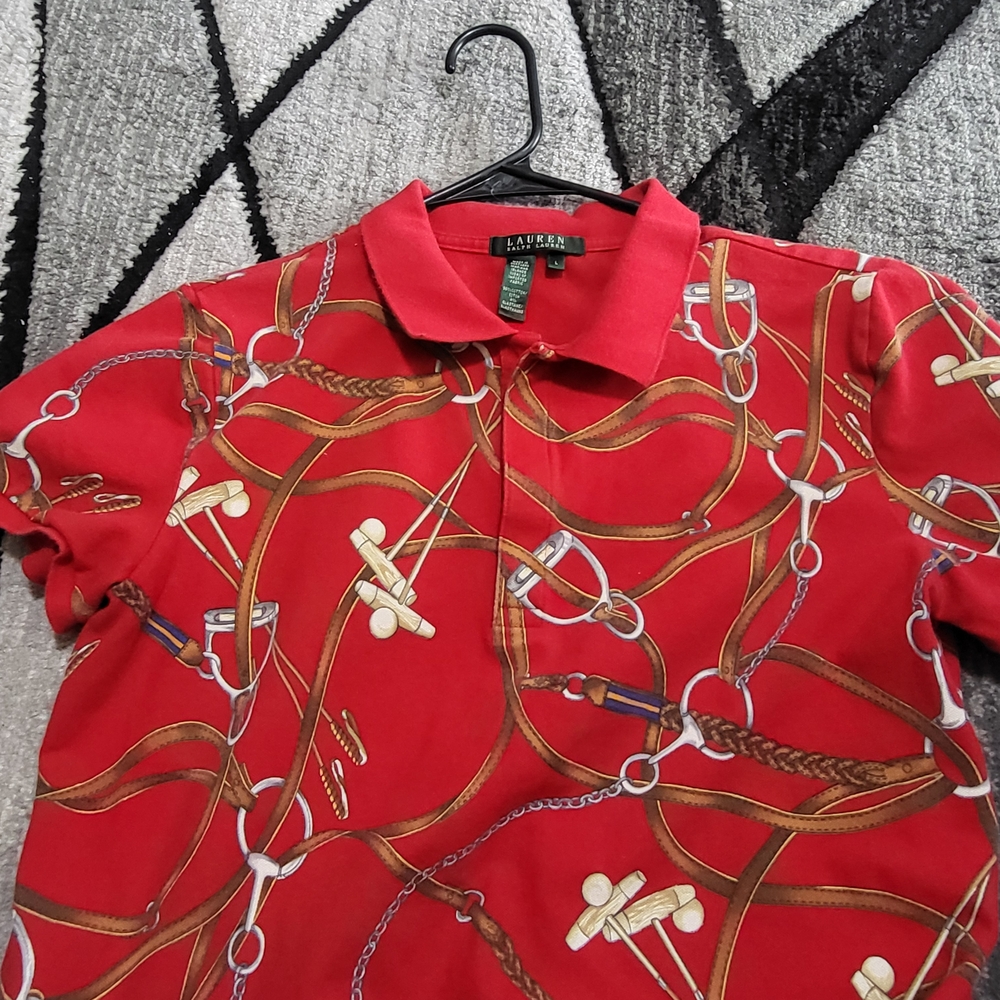 LAUREN Ralph Lauren Red Chain-Print Polo Shirt